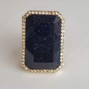 Kate Spade Night Sky Jewels Blue Goldstone Statement Ring Gold Plate Size 5